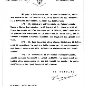 Comunicazione del Sindaco di Firenze Gaetano Pieraccini a Paolo Graziosi (1946)